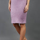 model is wearing diva catwalk elvira pencil pink skirt in soft cashmere fabric front