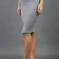 model is wearing diva catwalk elvira pencil grey skirt in soft cashmere fabric front