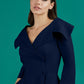 model is wearing diva catwalk gatsby swing dress with pocket detail and wide v-neck collar and buttons down the front panel in navy blue front