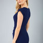 blonde model is wearing diva catwalk stella sweetheart neckline cap sleeve pencil dress in navy blue front