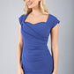 blonde model is wearing diva catwalk stella sweetheart neckline cap sleeve pencil dress in dutch blue front