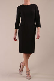 Model wearing diva catwalk Elsinor 3/4 Sleeve pencil skirt dress with two side pockets