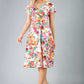 blonde model is wearing diva catwalk boston short sleeve v-neckline a-line swing dress in tearose print front