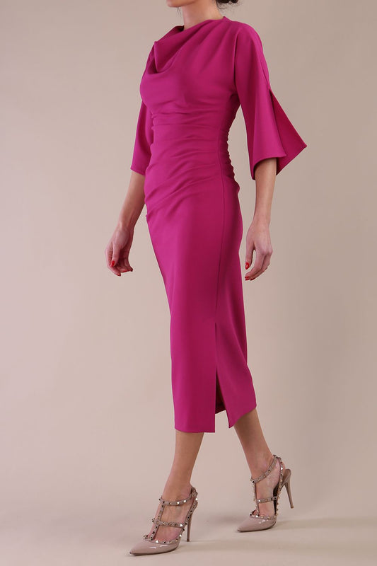 Model wearing diva catwalk Diana Cowl Neck pencil skirt dress