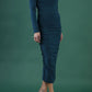 Model wearing diva catwalk Kiki Silky Stretch Ruched Midaxi Dress in Teal front