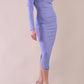 Model wearing diva catwalk Long Sleeved Lydia Midi pencil dress in Vista Blue