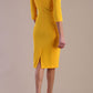 Model wearing diva catwalk Luna 3/4 Sleeved pencil skirt dress in Sunshine Yellow