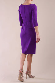 Model wearing diva catwalk Kinga 3/4 Sleeve pencil skirt dress Purple