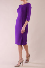Model wearing diva catwalk Kinga 3/4 Sleeve pencil skirt dress Purple