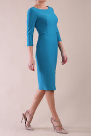  Model wearing diva catwalk Kinga 3/4 Sleeve pencil skirt dress