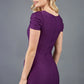 blonde model is wearing diva catwalk seed bonnie pencil skirt dress with cap sleeves and sweetheart neckline with pleating across the tummy in colour purple back