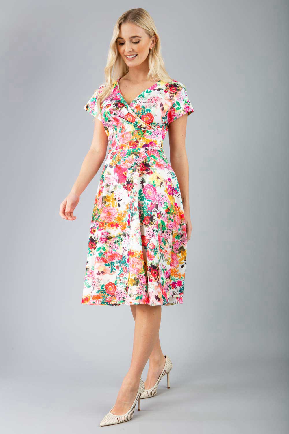 Boston Cap Sleeve Printed Swing Dress 