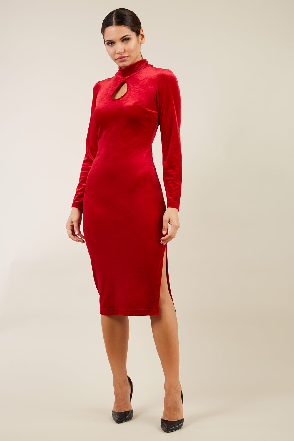 Clipper High Neck Keyhole Velvet Dress 