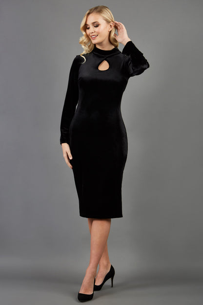 Clipper High Neck Keyhole Velvet Dress 