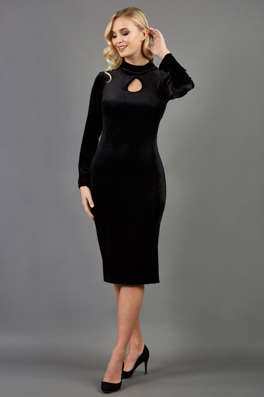 Clipper High Neck Keyhole Velvet Dress 