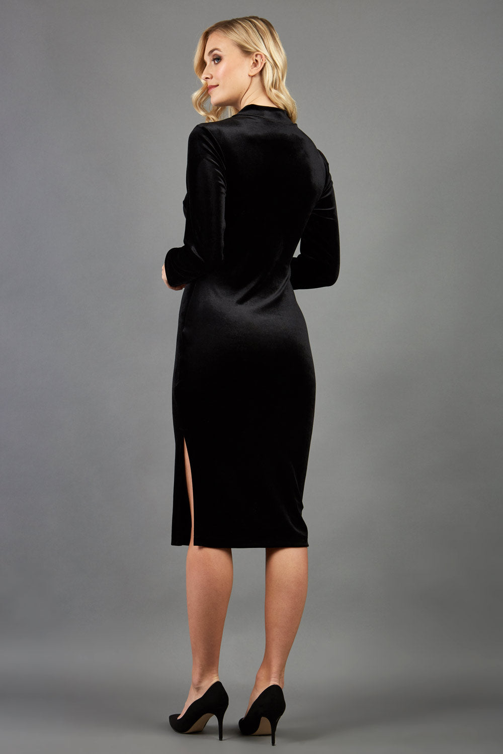 Clipper High Neck Keyhole Velvet Dress 