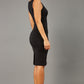 brunette model wearing diva catwalk plain pencil sleeveless dress in black colour back