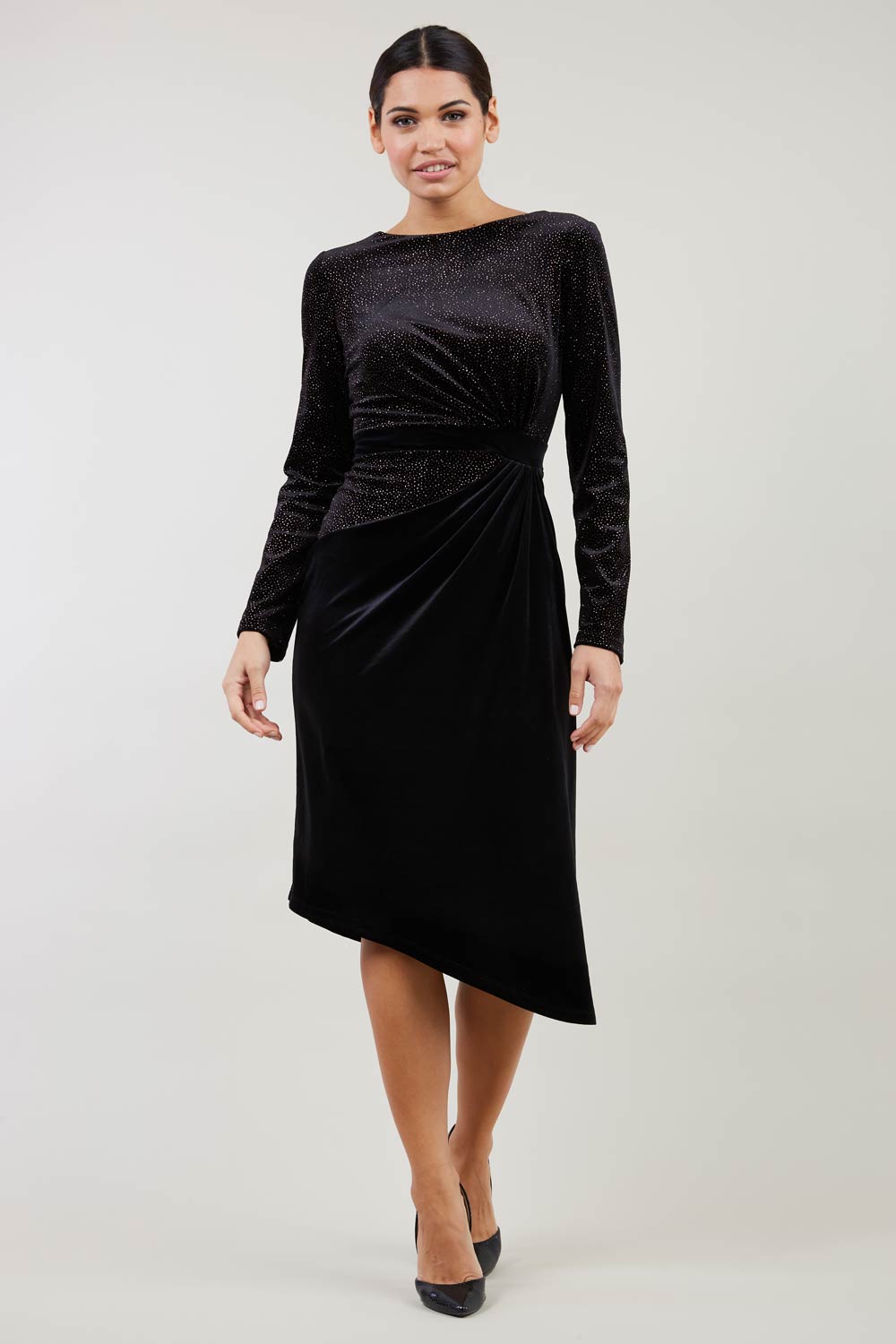 Eisinor Asymmetric Glitter Velvet Dress 