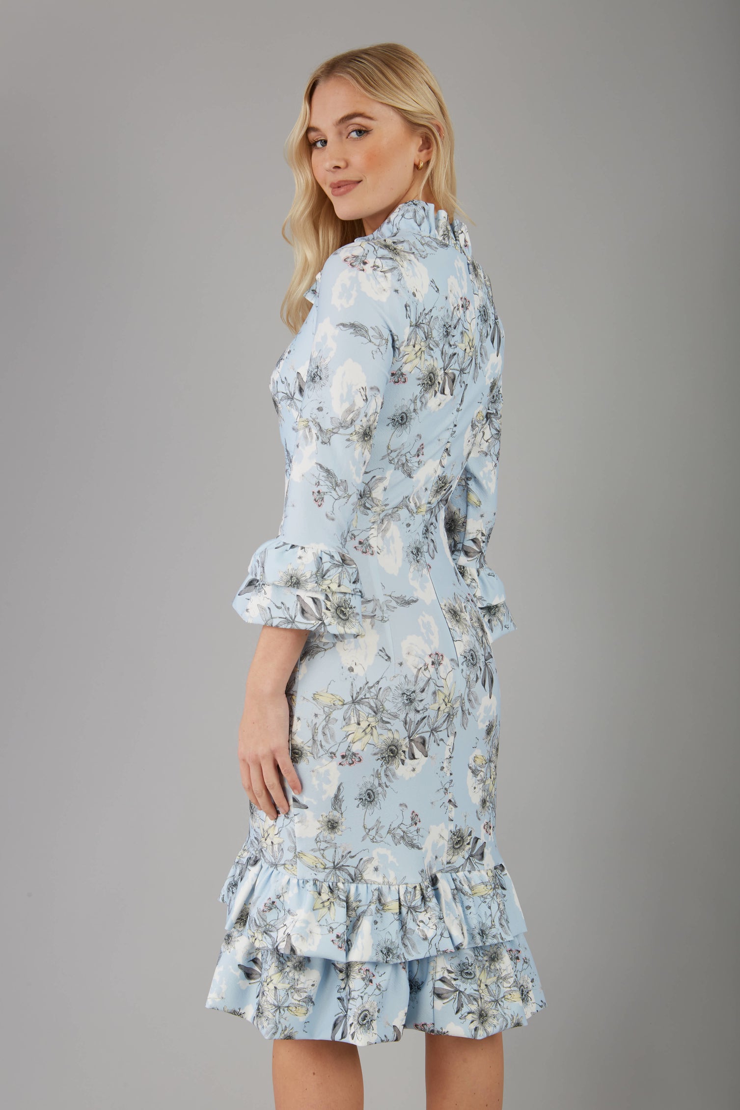 Fern Sleeved Blue Printed Dress 