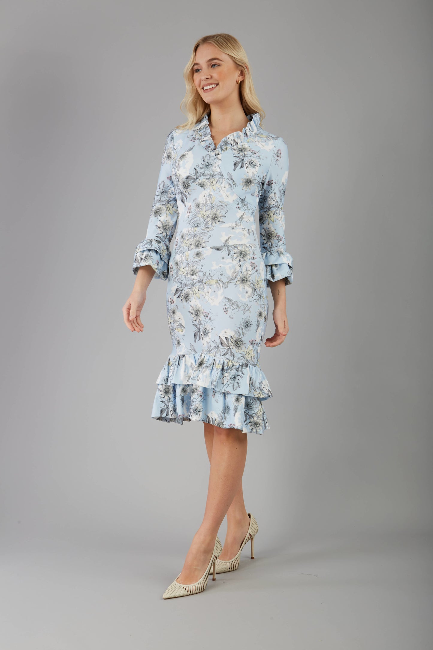 Fern Sleeved Blue Printed Dress 
