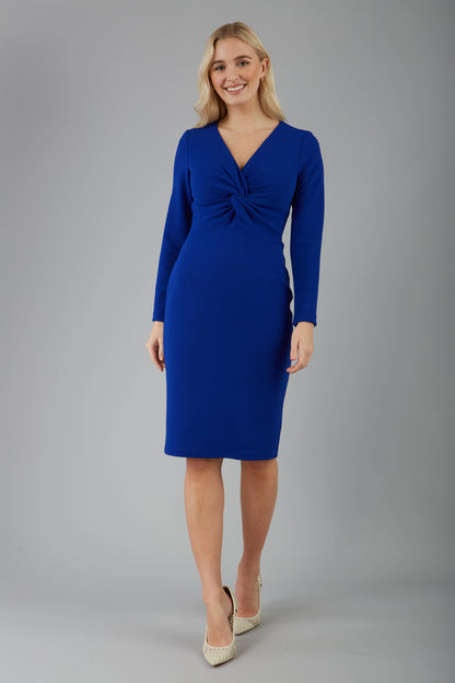 Gately Long Sleeve Twisted Low V-Neck Pencil Dress 