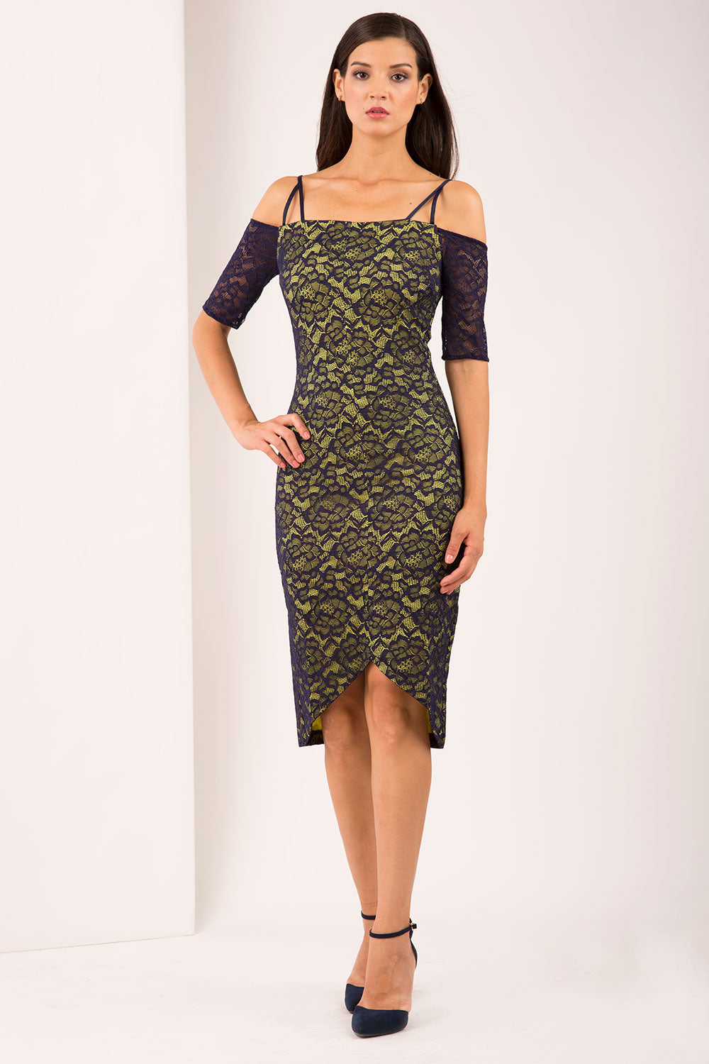 HYBRID ISLA CREPE BARDOT LACE DRESS 