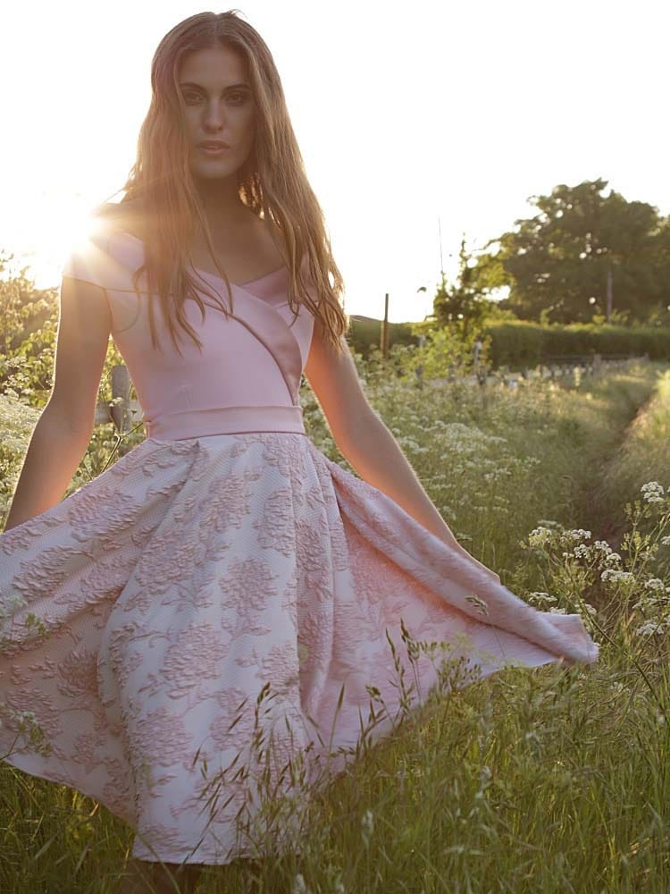 HYBRID JEAN OFF SHOULDER WRAP DRESS 