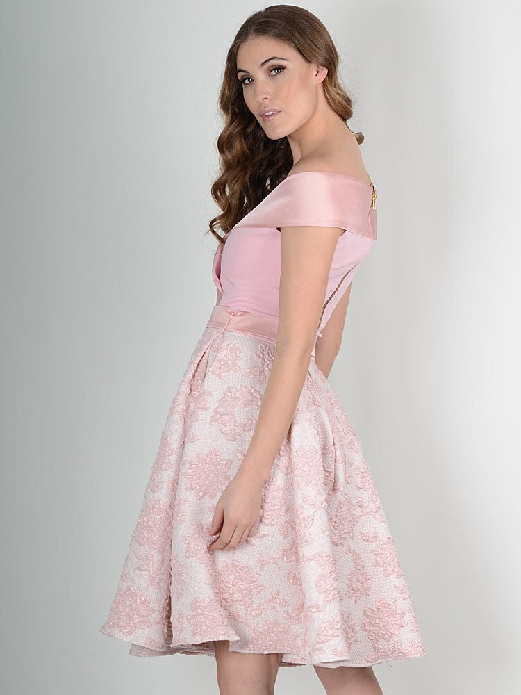 HYBRID JEAN OFF SHOULDER WRAP DRESS 