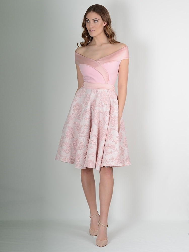 HYBRID JEAN OFF SHOULDER WRAP DRESS 