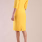 Back Image of Model wearing diva catwalk Fulham 3/4 Sleeved pencil skirt dress with round neck in Daffodil Yellow