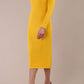 Model wearing DIVA Catwalk Faye Off Shoulder Long Sleeve Midi Pencil Dress in Sunshine Yellow colour front side 