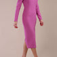 Model wearing DIVA Catwalk Faye Off Shoulder Long Sleeve Midi Pencil Dress in Rosebud Pink colour front side