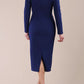 Model wearing DIVA Catwalk Faye Off Shoulder Long Sleeve Midi Pencil Dress in Navy Blue colour back