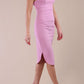 Brunette Model wearing diva catwalk Phoebe One Shoulder Pencil Dress in Dawn Pink