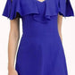 model is wearing diva catwalk layla plain a-line swing dress in indigo front close up