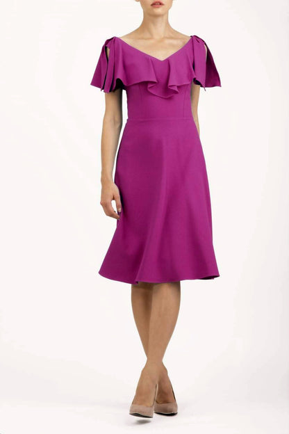 model is wearing diva catwalk layla plain a-line swing dress in pink front