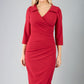 Liesel Low V-neck Sleeved Collared Wrap Pencil Dress 