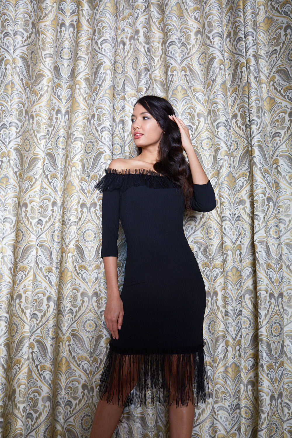 Lyrical Off Shoulder Black Dress 