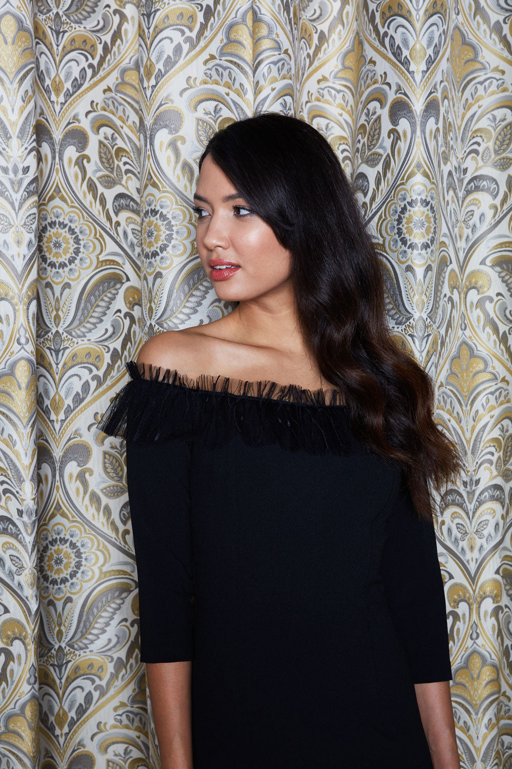 Lyrical Off Shoulder Black Dress 