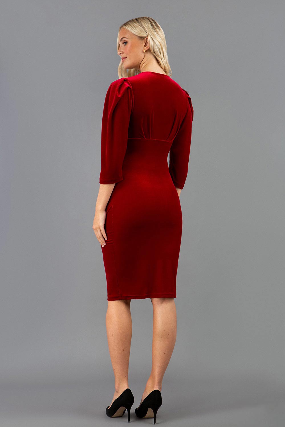 Marianne Velvet Velour V neck Dress 
