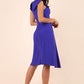 brunette model wearing diva catwalk abaline asymmetric swing sleeveless dress with asymmetric collar neckline detail in spectrum indigo back