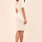 model is wearing diva catwalk camille short sleeve pencil dress with folded rounded neckline in beige back