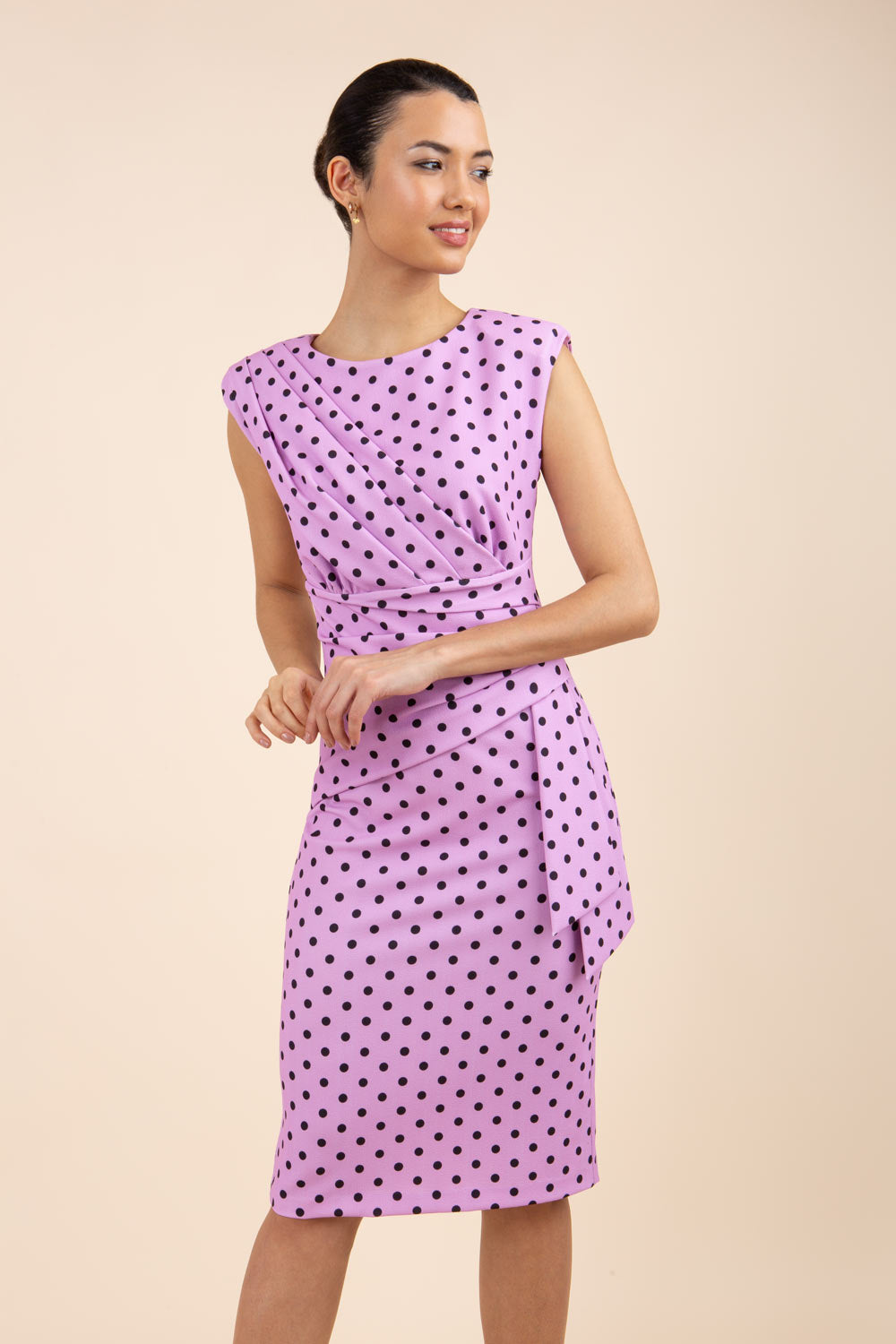 Perry Polka Dot Print Sleeveless Pencil Dress Orchid Pink + Black / S