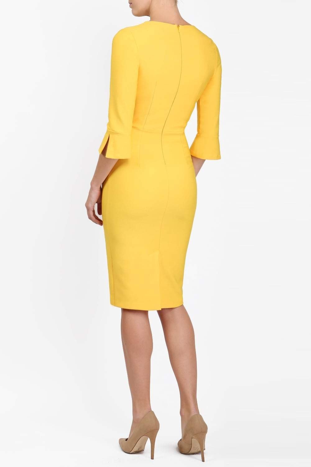 Seed Kennedy Sleeved Shaped Neckline Pencil Dress 