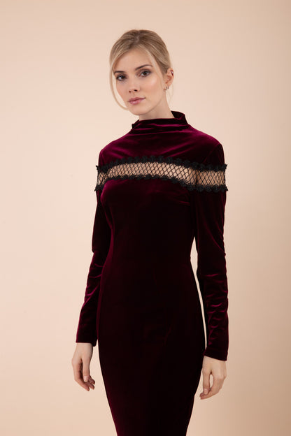 Trocadero Long Sleeve Velvet Pencil Dress 