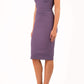 Model wearing the Diva Cloud Luxury Moss Crepe dress with cold shoulder design in dark mauve front image