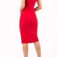 Model wearing the Diva Cloud Luxury Moss Crepe dress with cold shoulder design in passion red back image
