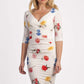 Model wearing the Diva Cynthia Floral Print dress with pleating across the front in Buttercup print front image