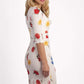 Model wearing the Diva Cynthia Floral Print dress with pleating across the front in buttercup print front image