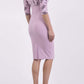 Model wearing the Diva Cynthia Print Contrast dress with pleating across the front in dawn pink fern back image